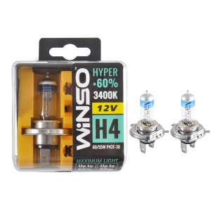 Bec Halogen Winso Hyper +60% H4 - 12V, 60/55W P43t-38 ● 3400K ● Set 2 buc