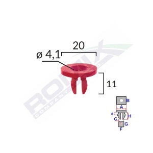CLIPS FIXARE ELEMENTE MOTOR PENTRU FORD 11X20MM - ROSU SET 10 BUC - Img 2