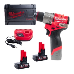 Mașină de găurit/înșurubat Milwaukee M12FPD2-402X, cu percuție M12 FUEL™ subcompactă, 2 x acumulator M12 B4, 1 x încărcător C12 C, 1 x cutie HD
