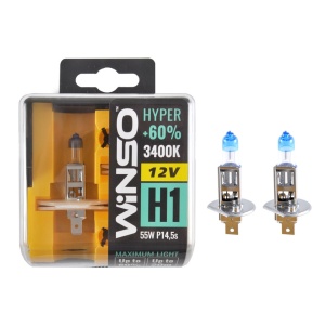 Bec Halogen Winso Hyper +60% H1 - 12V, 55W P14.5s ● 3400K ● Set 2 buc