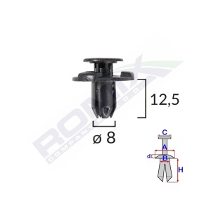 CLIPS FIXARE ELEMENTE EXTERIOR PENTRU NISSAN, SUBARU 8X12.5MM NEGRU SET 10BUC - Img 2
