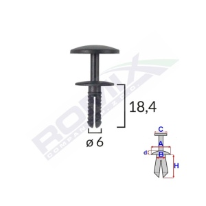 CLIPS FIXARE UNIVERSAL 6X18.4MM - NEGRU SET 25 BUC