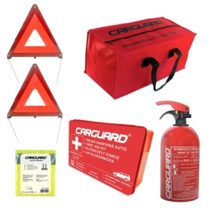 Kit siguranta auto obligatoriu R.A.R cu Stingator, Trusa, Triunghi reflectorizant si Vesta