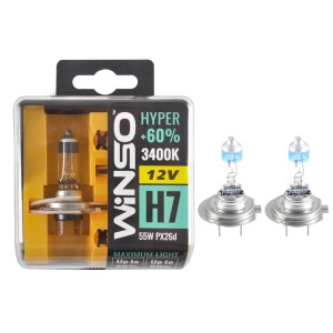 Bec Halogen Winso Hyper +60% H7 - 12V, 55W PX26d ● 3400K ● Set 2 buc