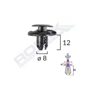 CLIPS FIXARE ELEMENTE ROATA PENTRU HONDA/MITSUBISHI 8X12MM - NEGRU SET 10 BUC