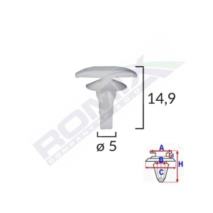 CLIPS GARNITURI PENTRU MITSUBISHI/TOYOTA/HONDA/HYUNDAI/LEXUS 5X14.9MM - ALB SET 10 BUC - Img 2