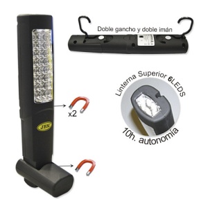 LAMPA DE LUCRU PORTABILA 24+6 LEDURI DUBLU MAGNETICA. SUPORT SI BAZA METALICA JBM - Img 2