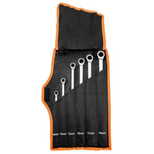 Set de chei inelare cu clichet, lungi, 6 bucăți, 8 - 19 mm, husă