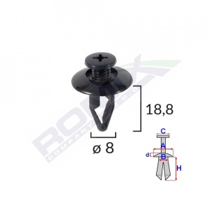 CLIPS FIXARE PENTRU KIA/MAZDA/MITSUBISHI/NISSAN/KIA 8X18.8MM - NEGRU SET 10 BUC - Img 2
