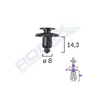 CLIPS FIXARE PENTRU MAZDA/SUBARU 8X14.3MM - NEGRU SET 10 BUC - Img 2