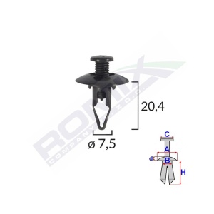 CLIPS FIXARE PENTRU MITSUBISHI 7.5X20.4MM - NEGRU SET 10 BUC - Img 2
