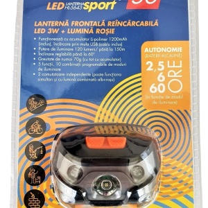 Lanterna frontala reincarcabila Foton Sport HL5643 3W+Rosu 120 lumeni