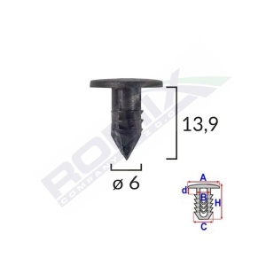 CLIPS GARNITURI PENTRU FIAT 6X13.9 - NEGRU SET 25 BUC - Img 2