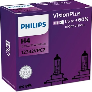 Bec Halogen Philips H4 VisionPlus 12V 60/55W P43t-38 - Set 2 Buc
