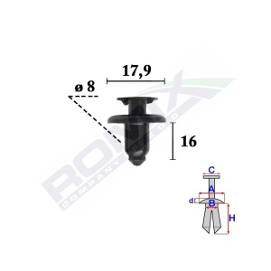 CLIPS FIXARE ELEMENTE EXTERIOR PENTRU HYUNDAI, KIA8X16MM NEGRU - SET 10 BUC - Img 2