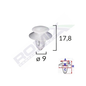 CLIPS TAPITERIE PENTRU MERCEDES/DACIA LOGAN 9X17.8MM - NEGRU SET 10 BUC - Img 2