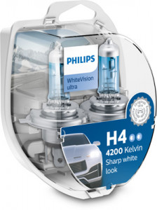 SET 2 BECURI FAR H4/W5W P43T-38 60/55W 12V WHITE VISION ULTRA PHILIPS