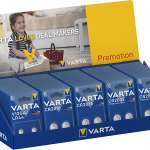 Stand echipat cu microbaterii VARTA - 100 bucati