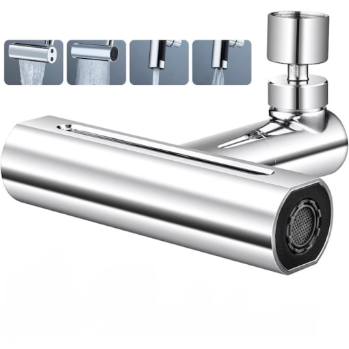 Aerator pentru robinet, 4 moduri de dispersie a apei, rotire 360 grade, brat rotativ, 13x12.5cm, argintiu