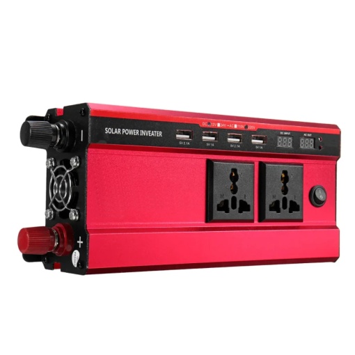 Invertor auto FOXMAG24, 12V, display dublu cu 4 mufe USB, 2 iesiri, putere 1600W, protectie supraincalzire, rosu