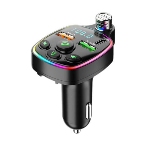 Modulator FM auto, Incarcator Auto Tip C / USB 3.1A, microSD, microfon handsfree, bluetooth, afisarea voltaj baterie, lumini LED, negru
