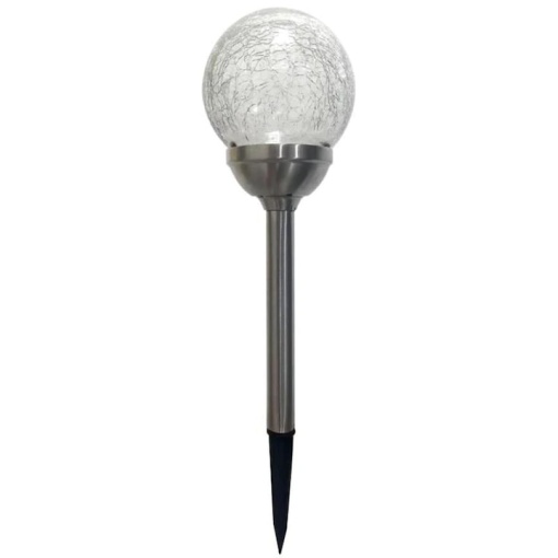 Set 4 lampi solare pentru gradina, tip sfera, dimensiuni 40 x 10 cm, cu fixare tip tarus, senzor de lumina, alb