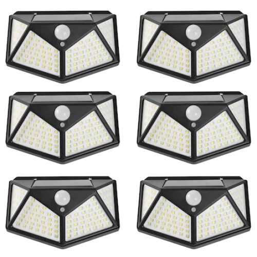 Set 6 lampi cu incarcare solara FOXMAG24, senzor miscare, 3 trepte de iluminare, 100 LED