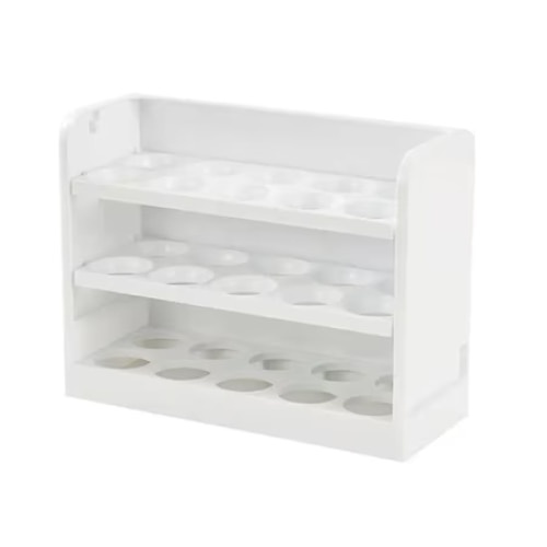 Recipient depozitare oua, cu 3 nivele, capacitate 30 de oua, din plastic, dimensiuni 25x10x18 cm, alb