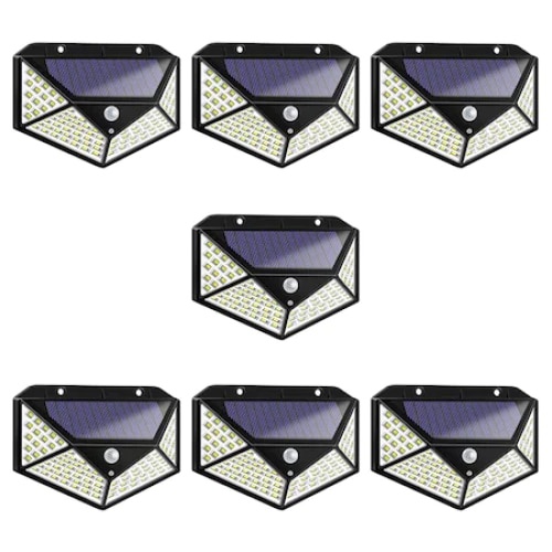 Set 7 lampi cu incarcare solara FOXMAG24, senzor miscare, 3 trepte de iluminare, 100 LED