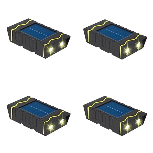 Set 4 lampi solare de perete, dreptunghiulare, lumineaza bidirectional, lumina calda, rezistente la apa si praf, acumulator de capacitate mare, negru