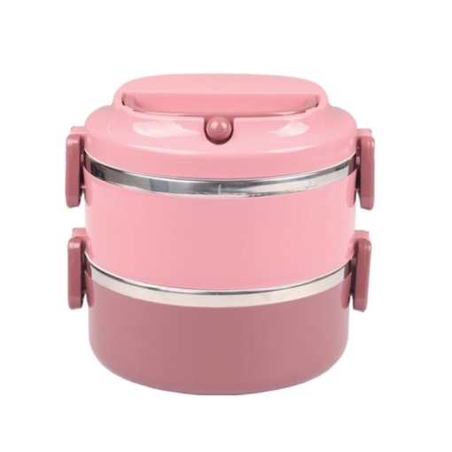 Caserola din otel inoxidabil, cu 2 compartimente pentru separarea mancarii, capacitate totala 1, 4L, roz