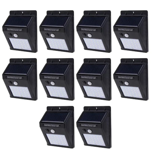 Set 10 lampi solare, FOXMAG24, 30 de LED, senzor de miscare, 0.55W, negru