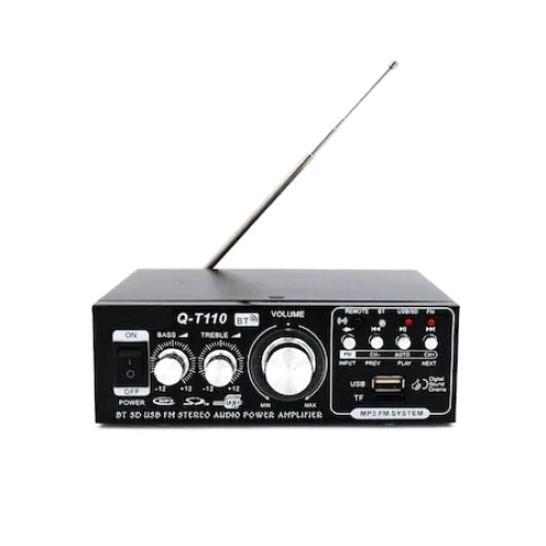 Amplificator bass, tip statie, profesional, cu bluetooth, putere 10W, numar canale 2, cu telecomanda, negru