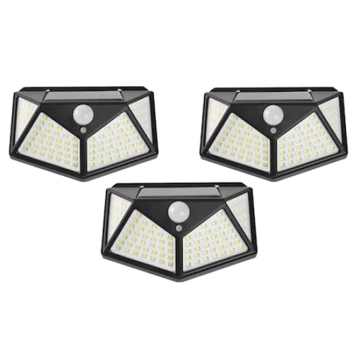 Set 3 lampi cu incarcare solara FOXMAG24, senzor miscare, 3 trepte de iluminare, 100 LED