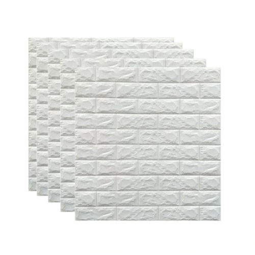 Set 5 x Tapet autocolant FOXMAG24, suprafata acoperita de 3.5 metri patrati, design caramida 3D, rezistent la apa, alb, 70 cm x 77 cm, usor de curatat
