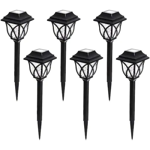 Set 6 lampi solare de gradina, tip tarus, autonomie 8 h, negru
