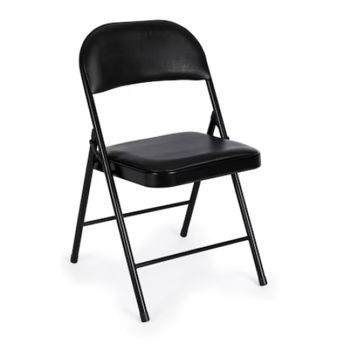 Scaun pliant tapitat, cu cadru de otel, rezistent la socuri, greutate maxim suportata 110kg, negru