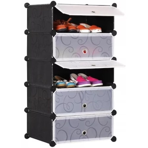 Dulap pentru depozitare incaltaminte, modular, cu 5 compartimente, dimensiuni 37x49x93 cm, maro