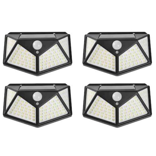Set 4 lampi cu incarcare solara FOXMAG24, senzor miscare, 3 trepte de iluminare, 100 LED