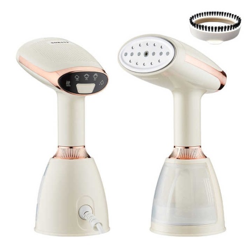 Aparat de Calcat Vertical Portabil – 1500W, Vaporizare Rapida 15s, 3 Nivele de Abur, Rezervor 280ml, Panou Inox, Galben Pal