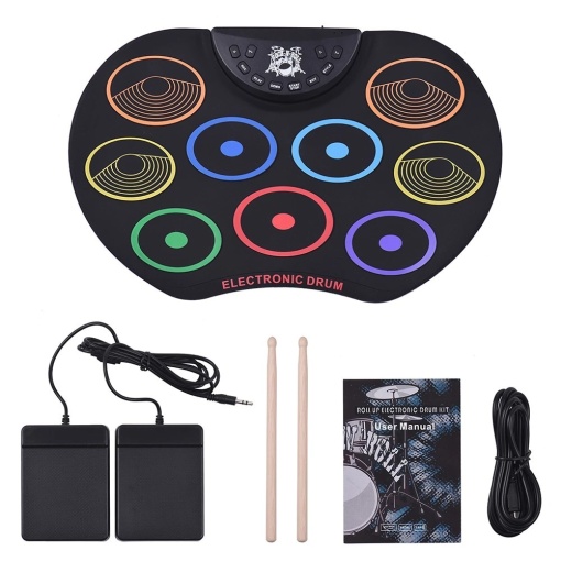 Set Tobe electronice digitale din Silicon cu pedale de picior, USB 9 USB 9 Padu-ri de tobe colorate, Negru