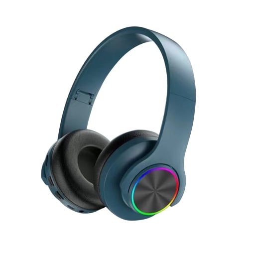 Casti fara fir, conexiune Bluetooth, cu lumini multicolore, pliabile, universale pentru telefoane mobile, albastru