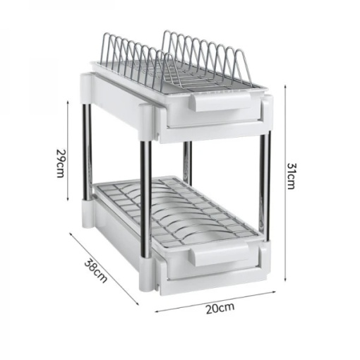 Scurgator vase, cu 2 nivele, sistem de glisare si scurgere a apei, dimensiuni 38 x 20 x 31 cm, din metal si plastic, alb