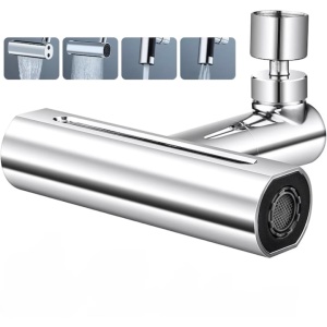 Aerator pentru robinet, 4 moduri de dispersie a apei, rotire 360 grade, brat rotativ, 13x12.5cm, argintiu - Img 1