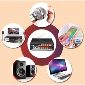 Amplificator cu intrare dubla pentru microfon, telecomanda wireless si infrarosu, FM radio, negru - Img 3