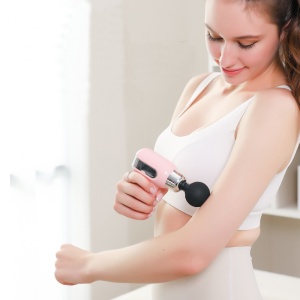 Aparat masaj tip pistol, pentru relaxarea musculara, cu afisaj LCD, incarcare USB, cu 4 capete interschimbabile, roz - Img 4