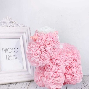 Aranjament floral din spuma, tip unicorn, lucrat manual, dimensiune 25 cm, roz - Img 1