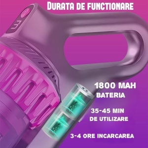 Aspirator vertical, fara fir, multifunctional, 3 viteze, putere 100 W, curatare praf eficienta, autonomie 30-45 min, cu accesorii pentru canapele si spatii inguste, negru/mov - Img 2