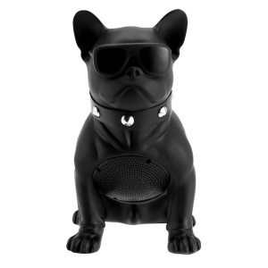 Boxa portabila, in forma de catel Bulldog, cu bluetooth, cititor card, radio si microfon, inaltime 25 cm, baterie incoroprata, aspect realist, negru - Img 1
