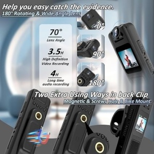 Camera de corp cu inregistrare audio si video, detectare miscare, vedere nocturna, functie de reportofon, baterie reincarcabila, autonomie 4h, USB Tip C, ecarn LCD, negru - Img 4
